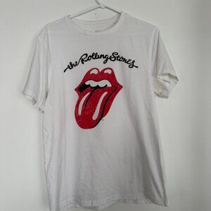 Rolling Stones Graphic Band Tee White Classic Tongue Logo Women’s Size Large